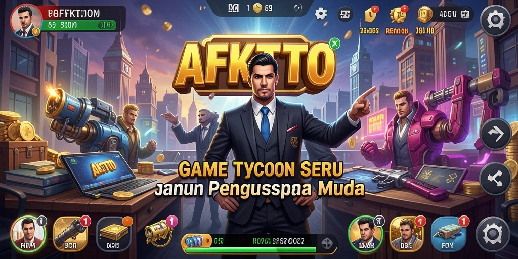 Tampilan gameplay AFKTOTO dengan elemen manajemen bisnis yang seru.