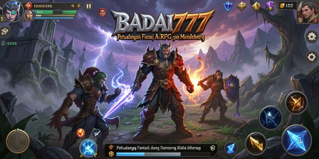 Tangkapan layar menampilkan pertarungan epik dalam game ARPG BADAI777.