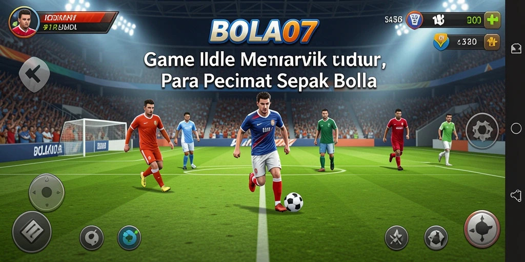 Screenshot gameplay BOLA07 menampilkan tim sepak bola dalam aksi.