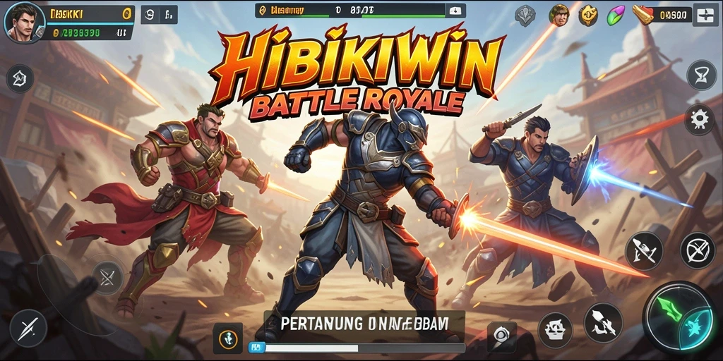 Screenshot HIBIKIWIN menunjukkan pertempuran seru di arena Battle Royale.