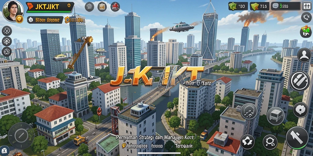 Tampilan gameplay menarik dalam JKTJKT yang menampilkan pembangunan kota.