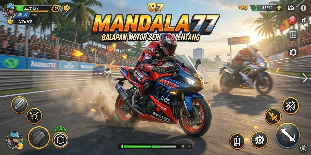 Tangkapan layar MANDALA77 menampilkan aksi balapan motor yang mendebarkan.