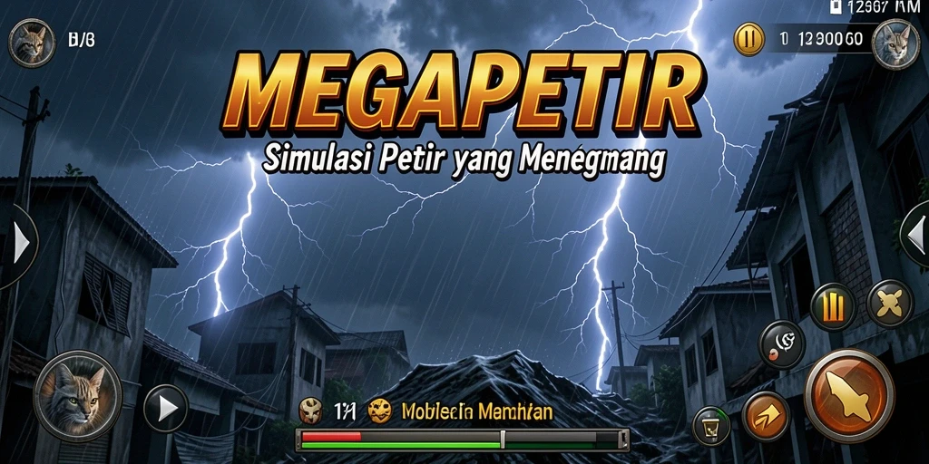 Tangkapan layar dari gameplay <strong>MEGAPETIR</strong> menunjukkan petir yang mendebarkan.