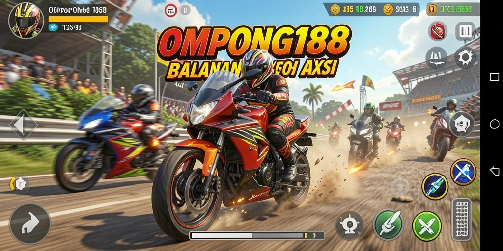 Tampilan seru gameplay OMPONG188 saat balapan motor.