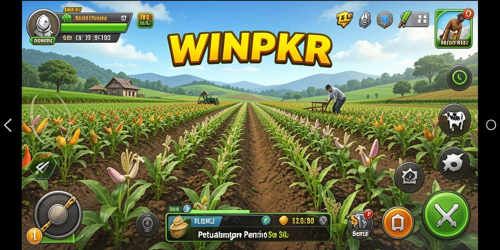 Tampilan seru gameplay WINPKR dengan aktivitas pertanian.